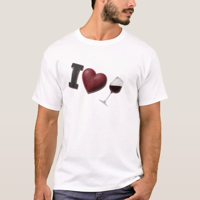 Camiseta Arte de Moda Preto Expressivo EU AMO VINHO (Frente)