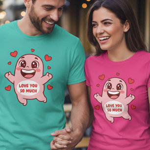 Camiseta Arte de Monstro Rosa Fofo que Ama Você Muito