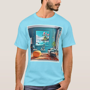 Camiseta Arte de Muro do Paraíso Costeiro Surreal para Casa