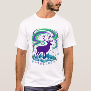 Camiseta Arte de Natal da Noite de Inverno da Rena Aurora