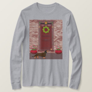 Camiseta Arte de Natal de Cachorro Dachshund Fofo na Camise