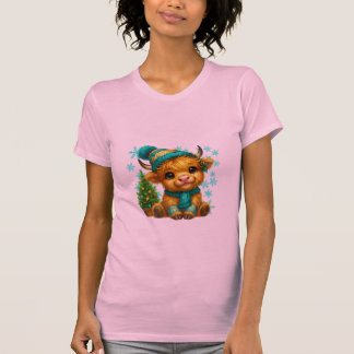 Camiseta Arte de Natal de Vaca das Terras Altas de Inverno