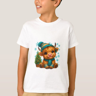 Camiseta Arte de Natal de Vaca das Terras Altas de Inverno
