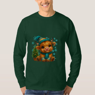 Camiseta Arte de Natal de Vaca das Terras Altas de Inverno