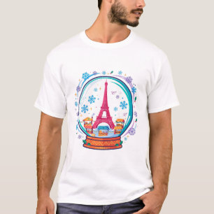 Camiseta Arte de Natal do Globo de Neve da Torre Eiffel de