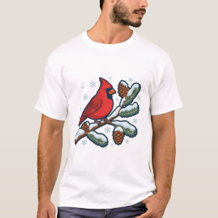 Camiseta Arte de Natal do Pássaro Cardinal de Inverno