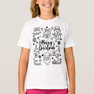 Camiseta Arte de Natal Fofo Doodle