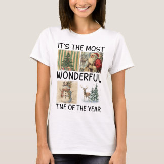 Camiseta Arte de Natal Vintage Papai Noel Boneco de Neve Ár