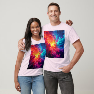 Camiseta Arte de Nebulosa Vibrante: Cor Cósmica