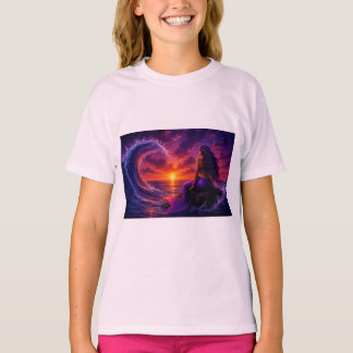 Camiseta Arte de Oceano Pôr do Sol Fantasia Onda Sereia Mís