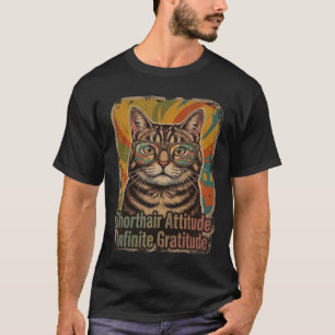 Camiseta Arte de Óculos de Sol de Gato Retrô Funky de Pelo 