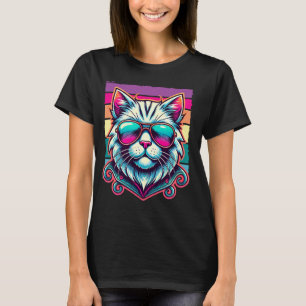 Camiseta Arte de Óculos de Sol Legais de Gato Retro Design