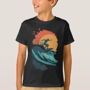 Camiseta Arte de Onda de Surf ao Pôr do Sol, Silhueta de Su