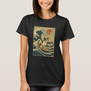 Camiseta Arte de Onda do Pôr do Sol do Monte Fuji Vintage J
