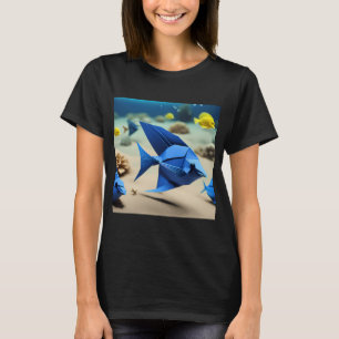 Camiseta Arte de Origami - Sinfonia Azur: Tangs Azuis Dança