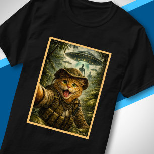 Camiseta Arte de OVNIs Engraçada Encontro Alien de Gato da 
