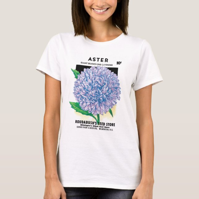 Camiseta Arte de Pacote de Sementes Antigas, Flores de Áste (Frente)