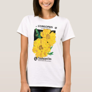 Camiseta Arte de Pacote de Sementes Antigas, Flores de Core