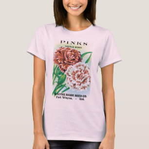 Camiseta Arte de Pacote de Sementes Antigas, Flores de Crav