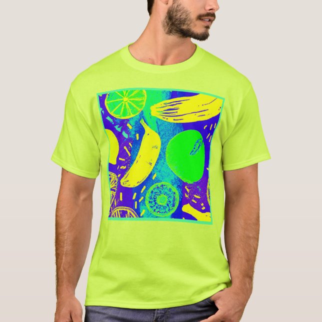 Camiseta Arte de Padrão de Cor Neon Expressiva do Fruta (Frente)