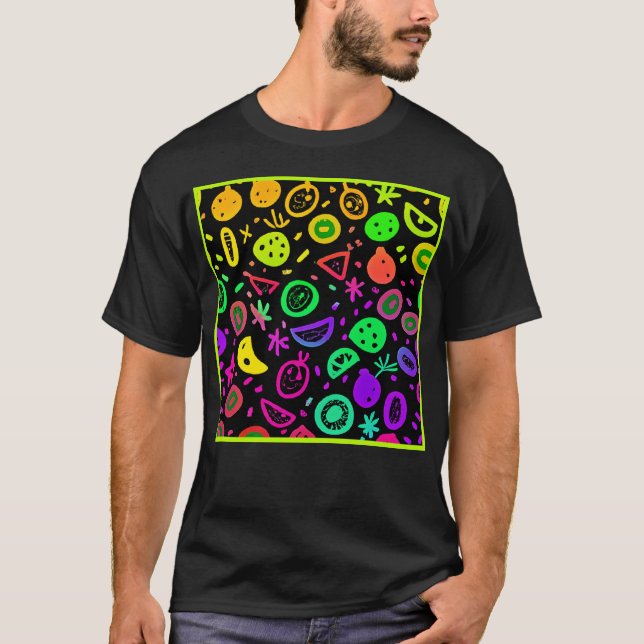 Camiseta Arte de Padrão de Neon Fruta Vibrante (Frente)