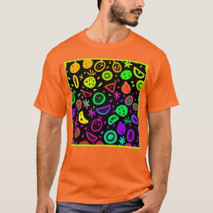 Camiseta Arte de Padrão de Neon Fruta Vibrante