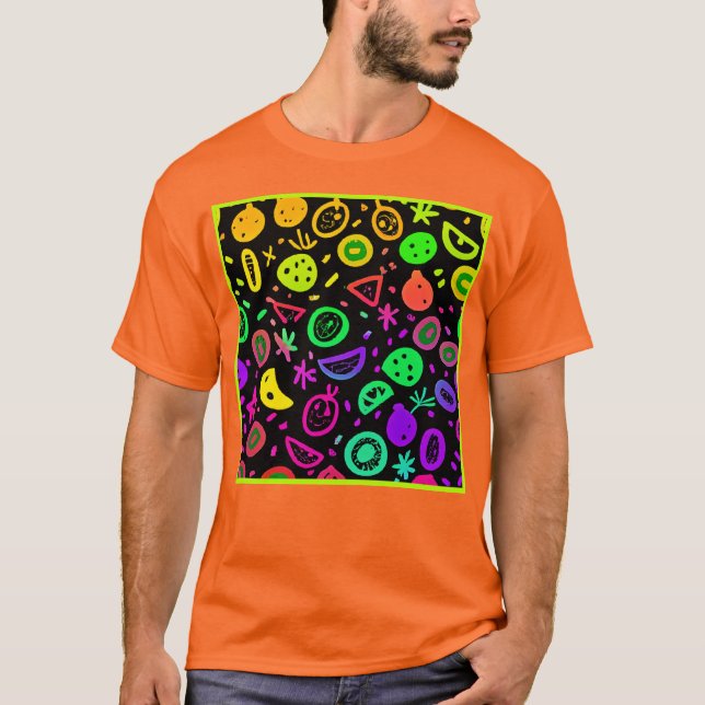 Camiseta Arte de Padrão de Neon Fruta Vibrante (Frente)