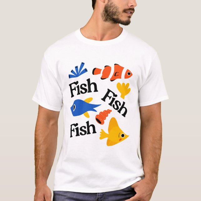 Camiseta arte de padrão de peixe (Frente)