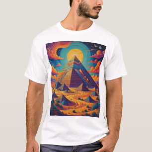 Camiseta Arte de Paisagem da Pirâmide Egípcia Psicodélica