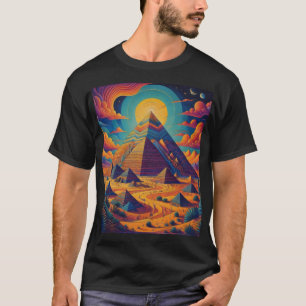 Camiseta Arte de Paisagem da Pirâmide Egípcia Psicodélica