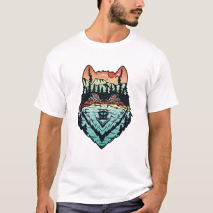 Camiseta Arte de Paisagem de Lobo Desenhado à Mão na Nature