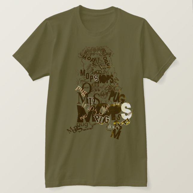 Camiseta Arte de palavras Pug cores verdes (Frente do Design)