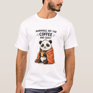 Camiseta Arte de Panda Café e Citação de Manhã Aconchegante