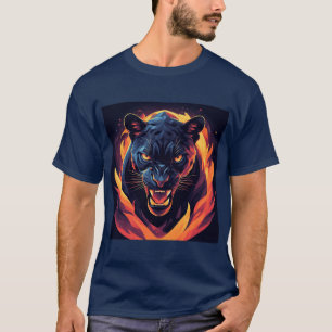 Camiseta Arte de Pantera Agressiva em Cores Neon