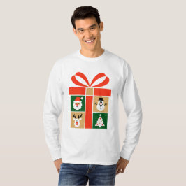 Camiseta Arte de Papai Noel, Rena, Boneco de Neve e Árvore