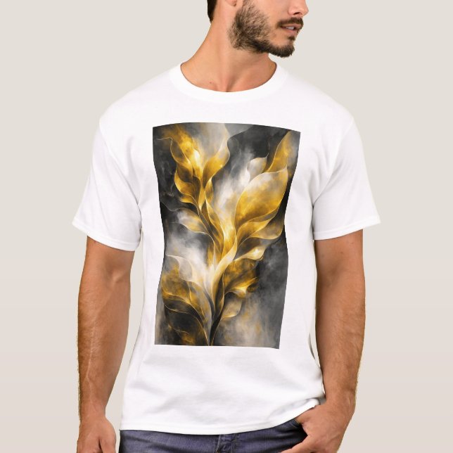 Camiseta Arte de Parede Botânica Abstrata Dourada (Frente)