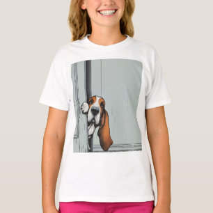 Camiseta Arte de Parede de Cachorro Basset Hound Adorável