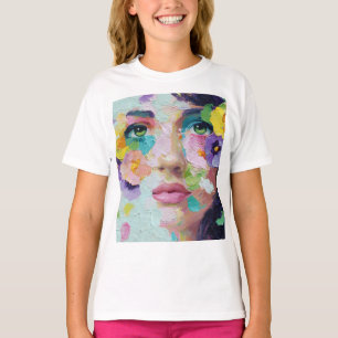 Camiseta Arte de Parede Surrealista Mulher Olhos Florais Pé