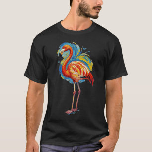 Camiseta Arte de Pássaro com Pincelada Abstrata de Flamingo