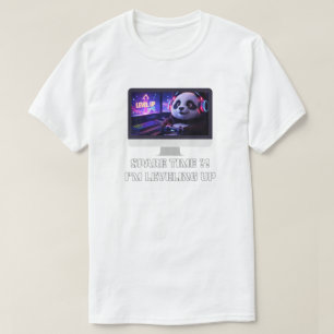 Camiseta Arte de PC Neon do Gamer Panda Subindo de Nível
