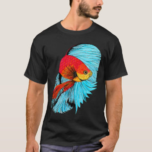 Camiseta Arte de Peixe Betta - Laranja e Azul