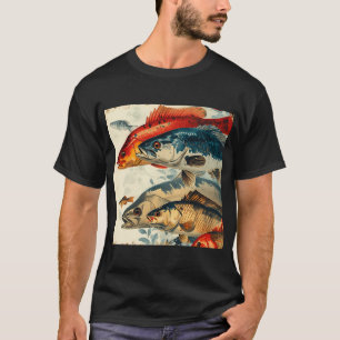 Camiseta Arte de Peixe Cor Clássico Vintage - F01