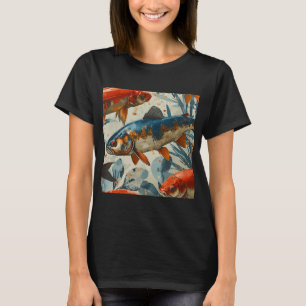Camiseta Arte de Peixe Cor Clássico Vintage - F04