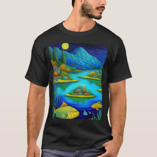 Camiseta Arte de Peixe do Lago de Fantasia  