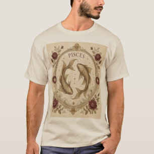 Camiseta Arte de Peixe do Zodíaco Peixes Vintage