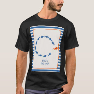 Camiseta Arte de Peixe Motivacional, Decoração de Listras