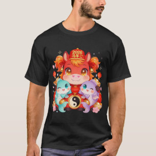 Camiseta Arte de Peixe Sortudo do Ano do Cavalo Vermelho de