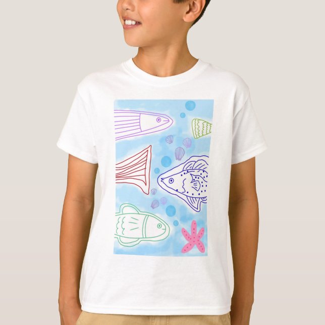 Camiseta Arte de peixes à beira-mar (Frente)