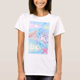 Camiseta Arte de peixes à beira-mar