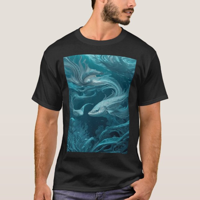 Camiseta Arte de peixes estranhos turquesa (Frente)